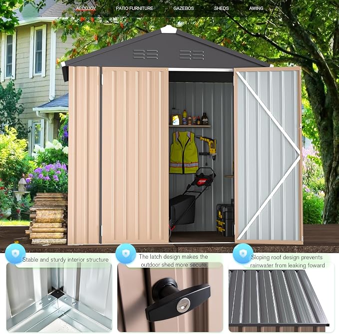 AECOJOY 6' x 4' Storage Shed, Metal Sheds & Outdoor Storage Clearance, Utility - Image 3