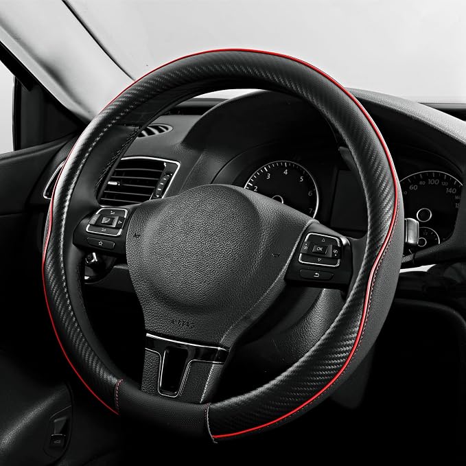 PIC AUTO Steering Wheel Cover, Sports Carbon Fiber and Super Breathable Leather by PICAUTO