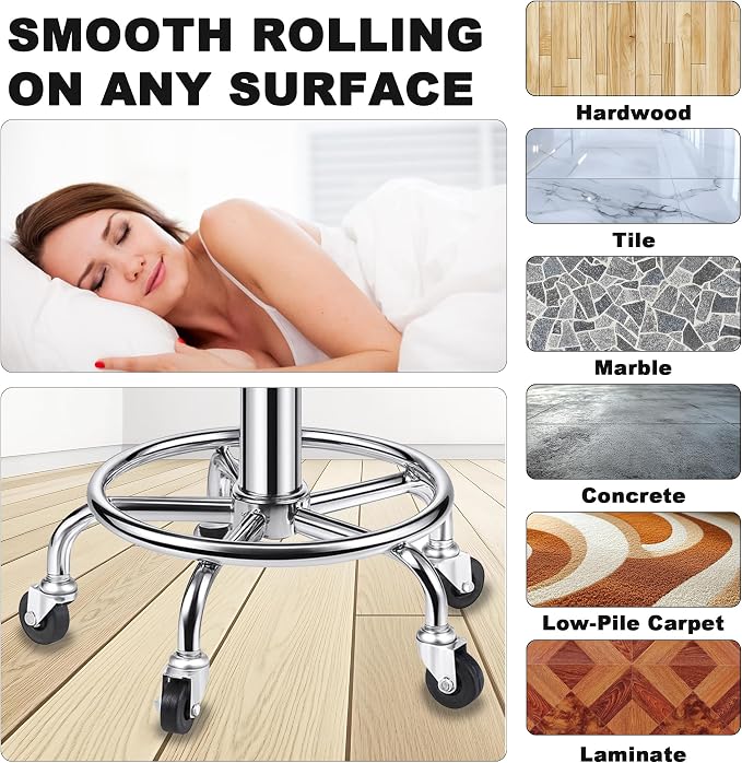 Rolling Stool, Stainless Steel Workbench Stool, Adjustable Swivel Stool Medical - Image 8