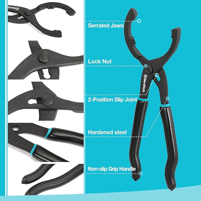DURATECH 2-Piece 12 Inch Oil Filter Pliers & 3 Jaw Adjustable Oil Filter - Image 2
