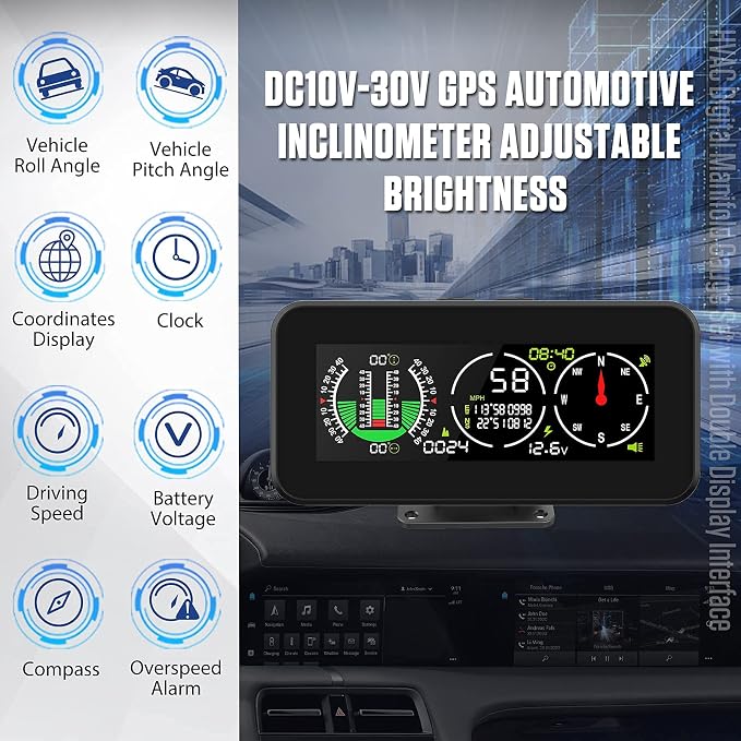 GPS Car Digital Inclinometer for Off Road Vehicles, Head Up Display DC 10-30v - Image 6