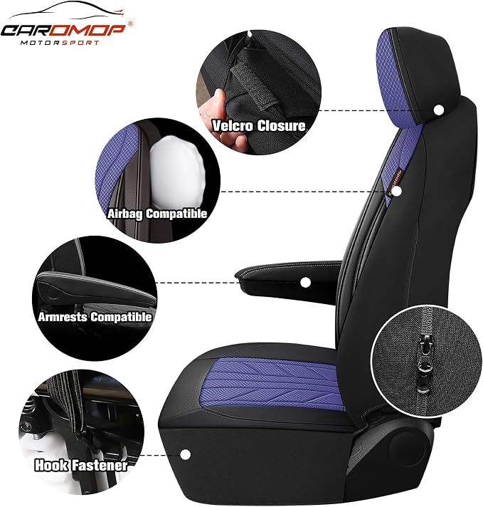 CAROMOP Luxury Faux Leather&Fabric Car Seat Covers Full Set - Image 3