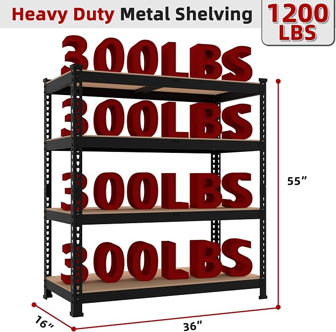 4 Packs 36" W x 16" D x 55" H Adjustable Garage Storage Shelves - Image 3