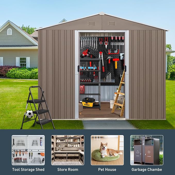 8x10 FT Outdoor Storage Shed, Metal Garden Shed - Image 7