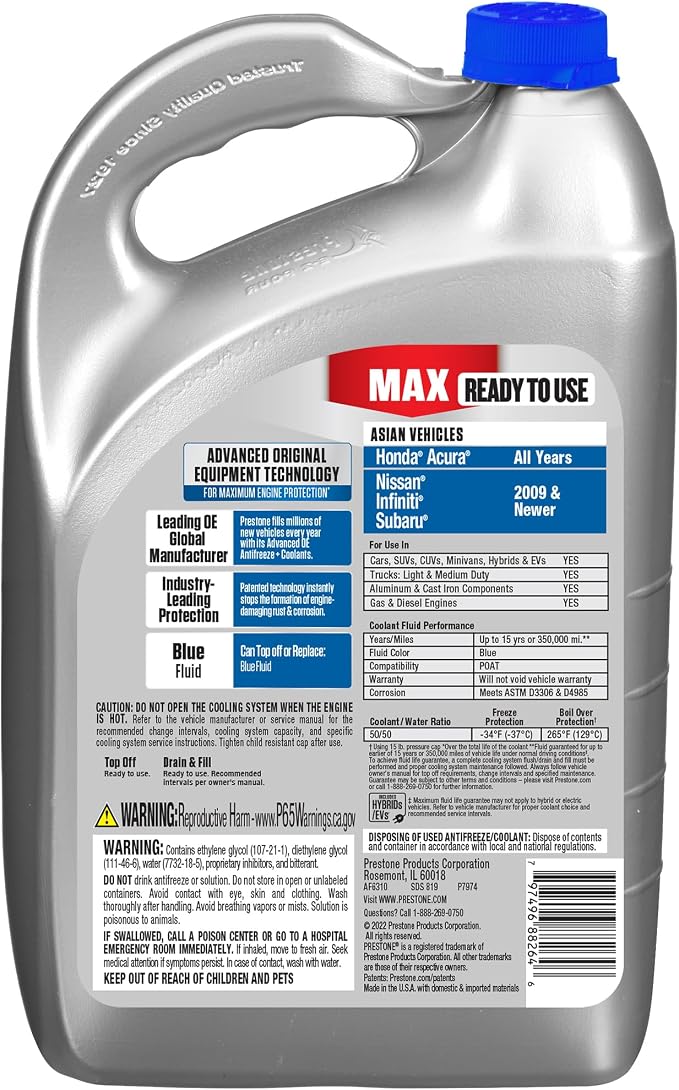 Prestone AF6310 MAX Asian Vehicles Blue Antifreeze and Coolant, 1 Gallon - Image 2
