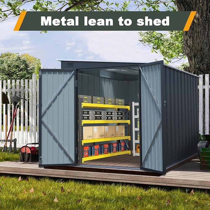 6x8 FT Lean to Shed with Lockable Double Doors, Metal Outdoor Storage Shed with - Image 3