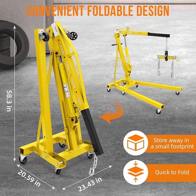 Engine Hoist with Lever, 2 Ton 4000 Lbs Heavy Duty Folding Cherry Picker Engine - Image 4