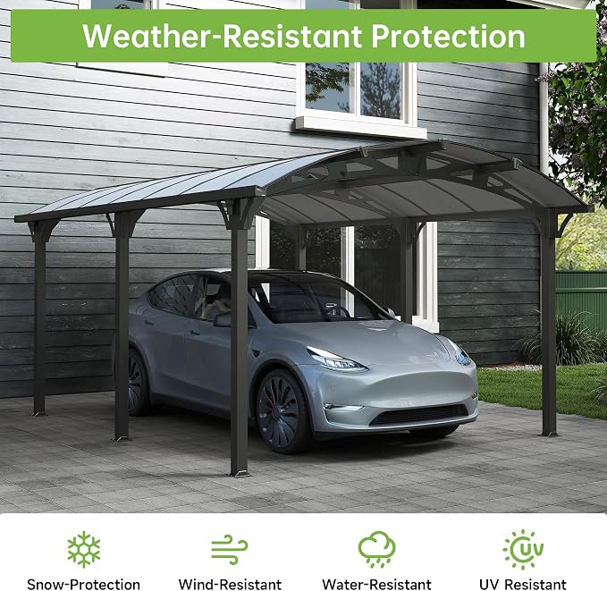 Real Relax 12x16ft Heavy Duty Metal Carport, Arch-Roof Polycarbonate Roof - Image 3