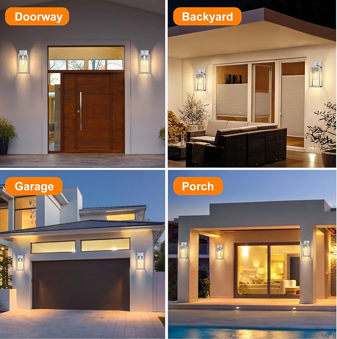 PARTPHONER Silver Dusk to Dawn Porch Lights Fixtures Wall Mount, Sensor - Image 7
