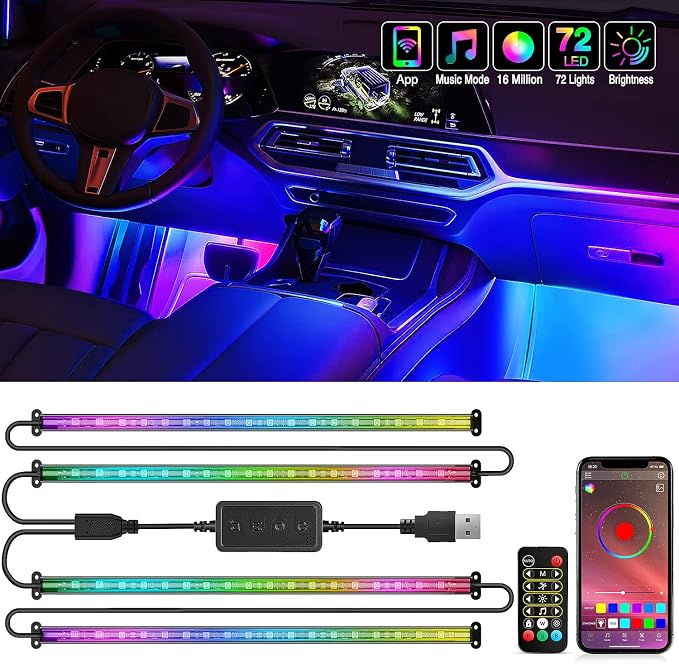 Nilight 72 LED USB Interior Strip Lights Dream Color RGB-IC 12V DC by Nilight