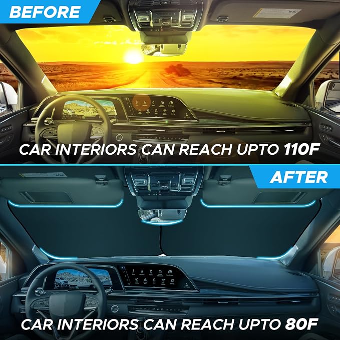2 Piece Car Windshield Sun Shade Foldable | Durable Polyester Windshield - Image 6