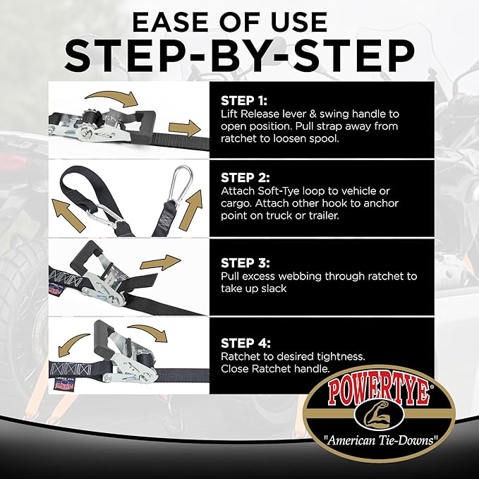 PowerTye 1.5in x 6.5ft Heavy Duty Ratchet Tie-Down Straps - Image 5