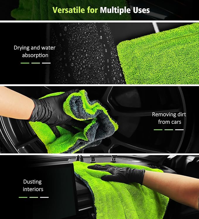 2-Pack Car Drying Towels, 1400 GSM High Absorbent Edgeless Streak Free Car Wash - Image 5