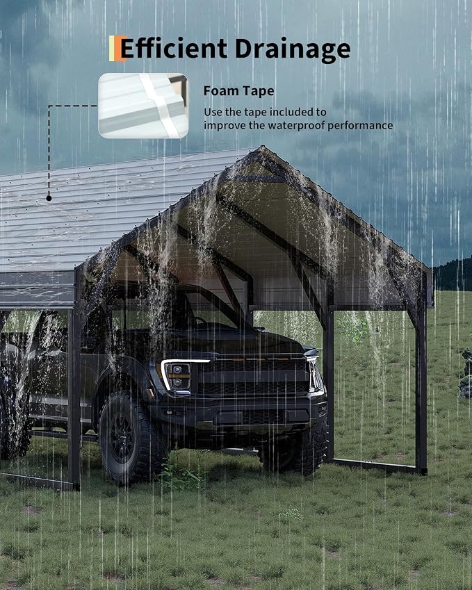 12 x 26 FT Metal Carport, Heavy Duty Carports Reinforced Frame and Steel Roof - Image 2