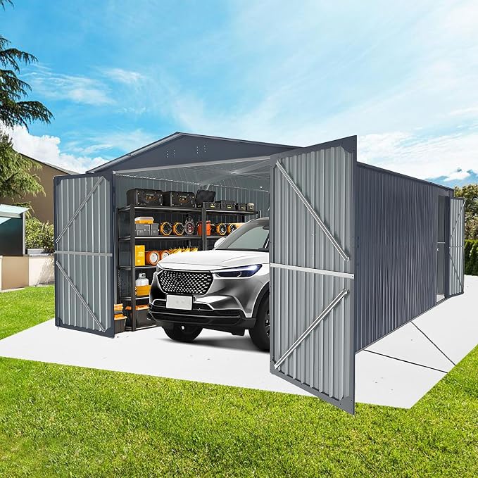 KUIKUI Metal Garage Shed Without Floor, 10x20FT Heavy Duty Outdoor Shed and by KUIKUI