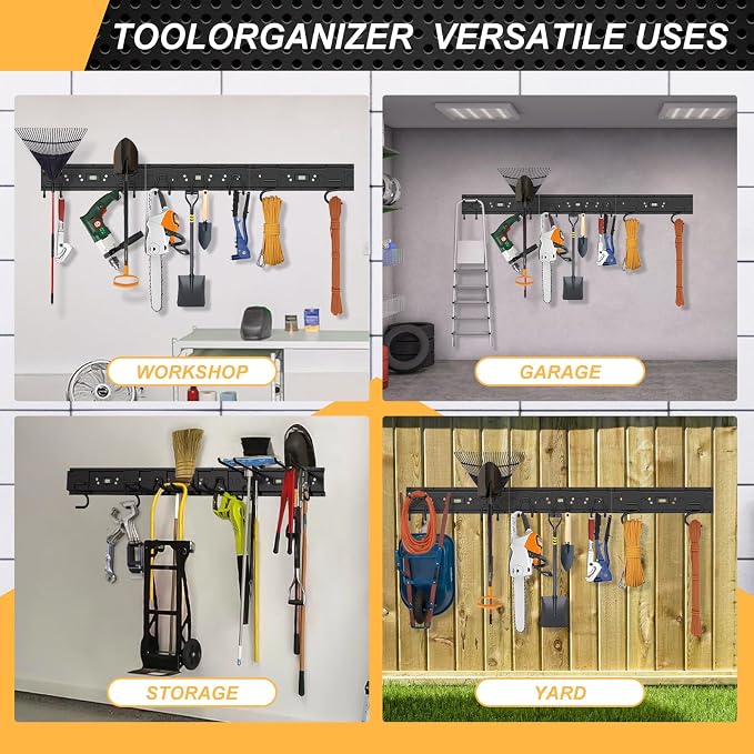 Garage Tool Organizer Wall Mounted, 48 Inches Adjustable Lawn Tool Organizers - Image 7