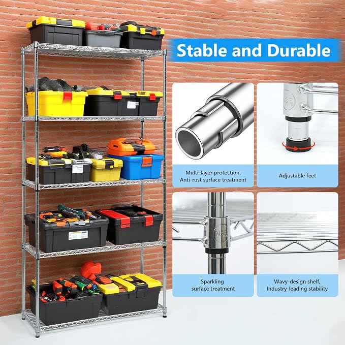 Heavy-Duty Chrome Steel Wire Shelving NSF Certified. Adjustable Storage Rack - Image 4