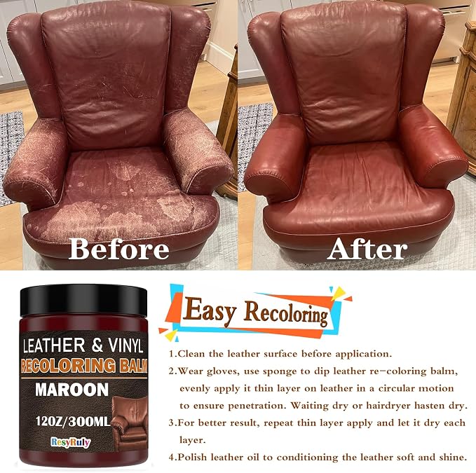 Maroon Leather Repair Kit for Furniture Dye Car Interior Vinyl Seats Paint - Image 4