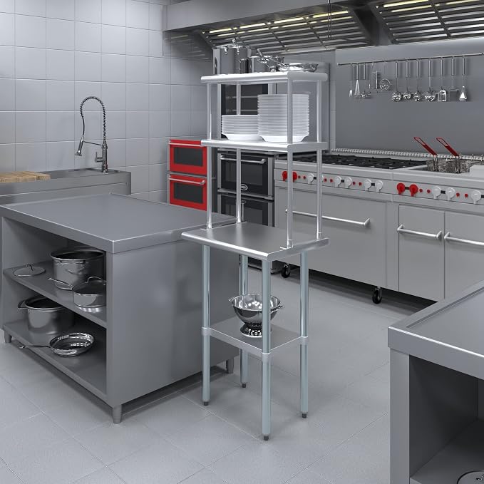 AmGood Stainless Steel Work Table Double Tier Overshelf | - Image 4