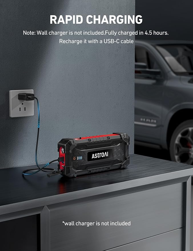 AstroAI S8 Ultra 4000A Peak Jump Starter, Up to All Gas/12L Diesel Engine - Image 7