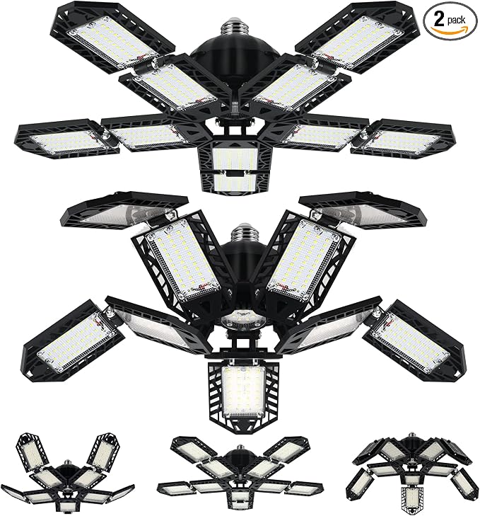 LED Garage Lights Bulb 10+1 Panels 2 Pack -200W, 20000LM 6500K Led Shop Light by Aoretic