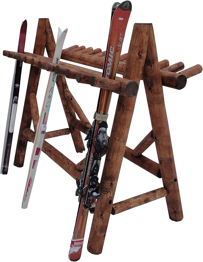 22-Place Freestanding Ski Log Racks, Pole Ski Holders, Garage Racks by LogKayakRack