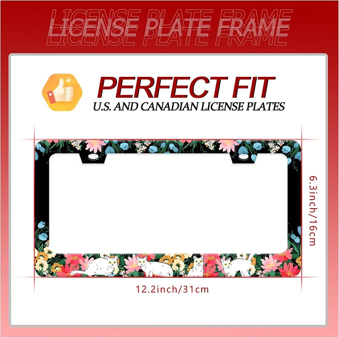Personalized License Plate Frame Cat Flowers Stainless Steel Accessory Pet - Image 2