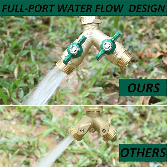 STYDDI Garden Hose Splitter Full Flow, Brass Heavy Duty Hose Splitter 2-Way - Image 7