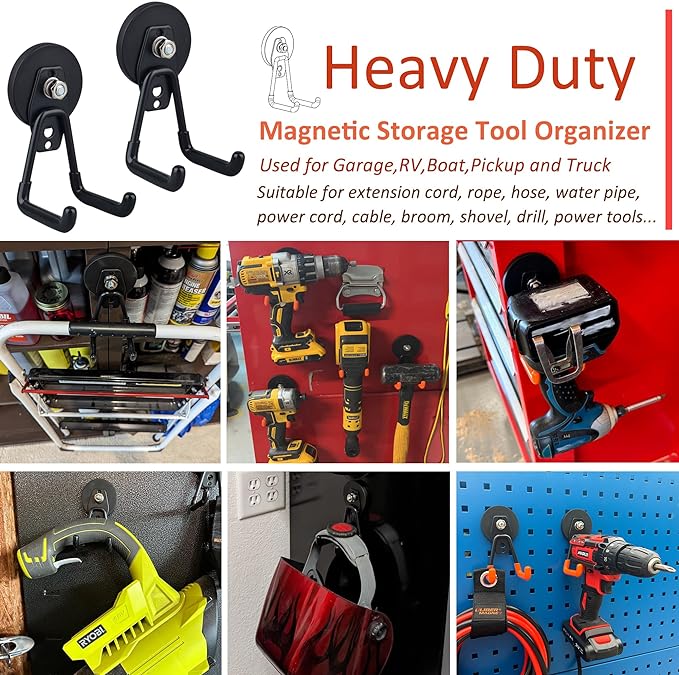 ULIBERMAGNET Heavy Duty Magnetic Garage Hooks, 4 Pack Strong Large Magnet Hook - Image 2