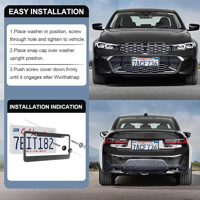 LivTee Carbon Fiber License Plate Frames, 2 Holes Stainless Steel License Plate - Image 5