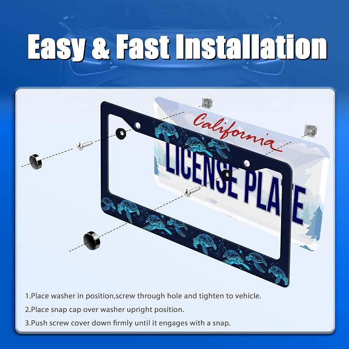 Sea Turtle License Plate Frame Blue Turtles License Plate Stainless Steel Funny - Image 3