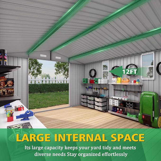 10 x 12 FT Large Outdoor Storage Shed w/ 2 Clear Window, Heavy Duty Metal - Image 5