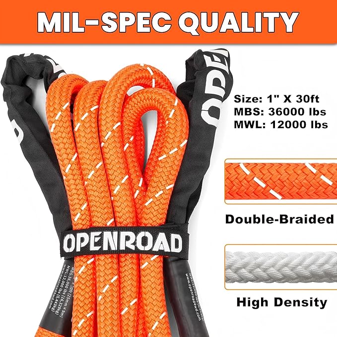 OPENROAD Kinetic Recovery Tow Rope, 36000 Lbs Extreme Duty 35% Elasticity - Image 2