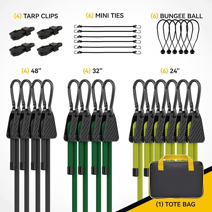 Bungee Cords with Hooks, Upgrade 30pcs Assortment Heavy Duty Outdoor with 24'' - Image 2