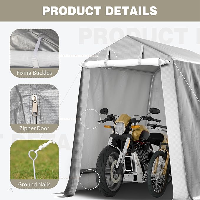 Shintenchi 6x6ft Outdoor Portable Storage Shelter Shed, Carport Storage Shed - Image 4