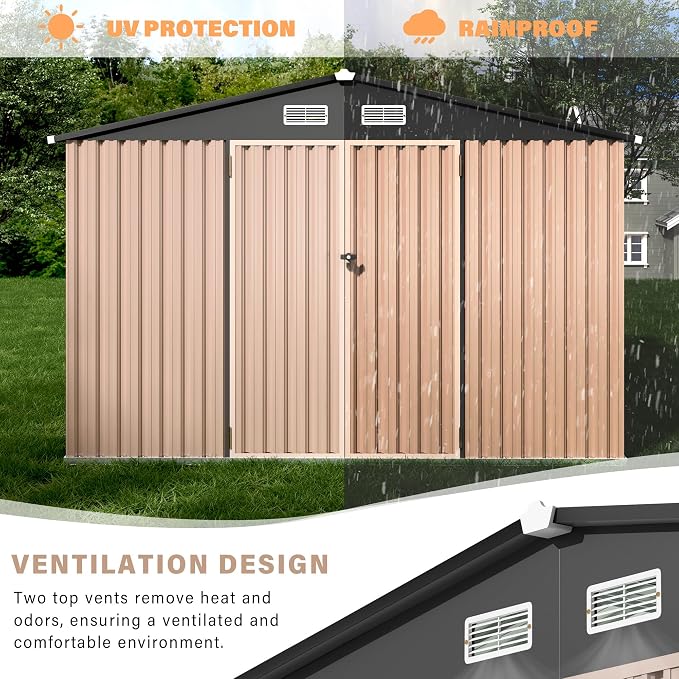 10X12FT Outdoor Metal Storage Shed, Lockable Weatherproof Garden Shed - Image 5