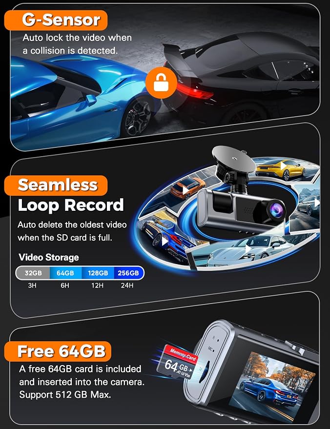 3 Channel WiFi Dash Cam Front and Rear Inside - Image 4