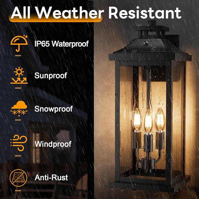 20" Large Dusk to Dawn Exterior Wall Light Fixture 3-Light, Waterproof Modern - Image 2
