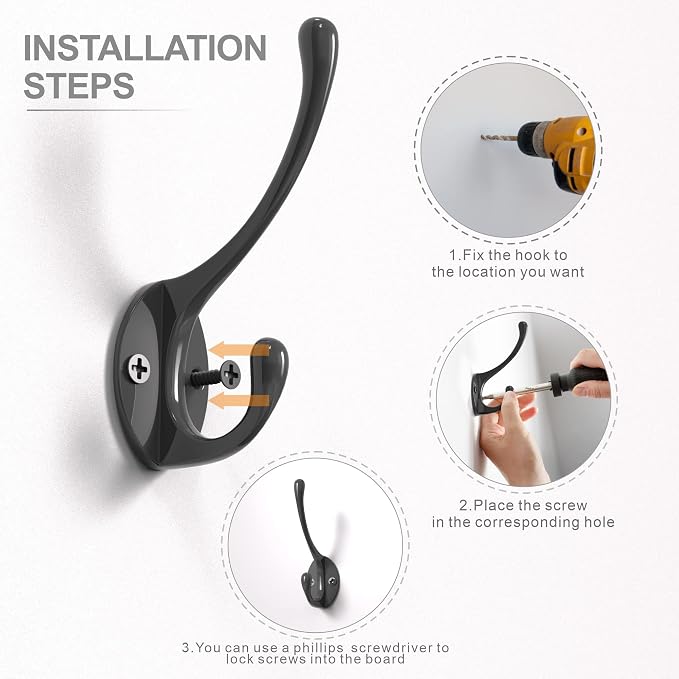 Coat Hooks | Wall Mount Coat Hangers | Black Metal Hooks - Image 6