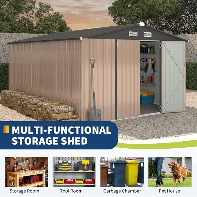 10x14x6.4 FT Outdoor Storage Sheds, Metal Garden Tool Shed - Image 3