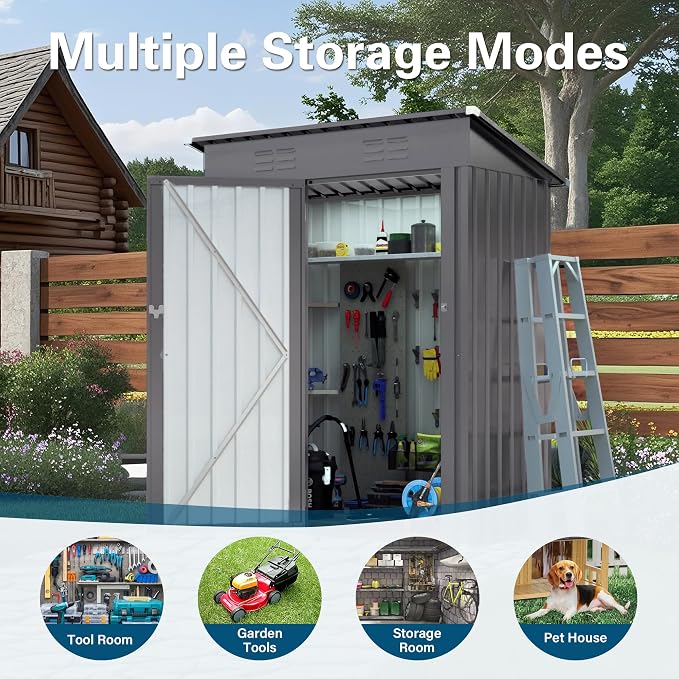 ARMSET 5x3 FT Metal Outdoor Storage Shed - Image 3