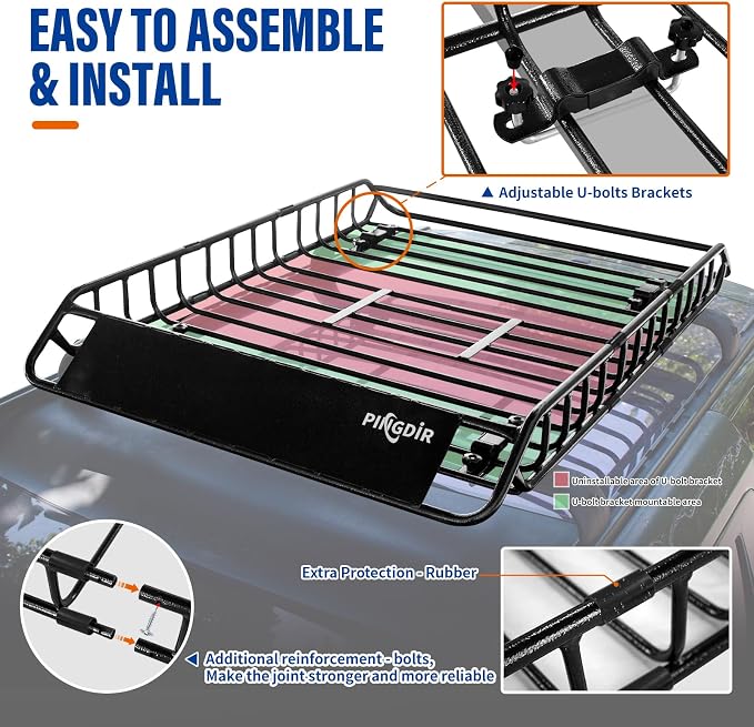 Roof Rack Basket 51" X 36" X 5" Rooftop Rack Cargo Carrier Universal, - Image 3