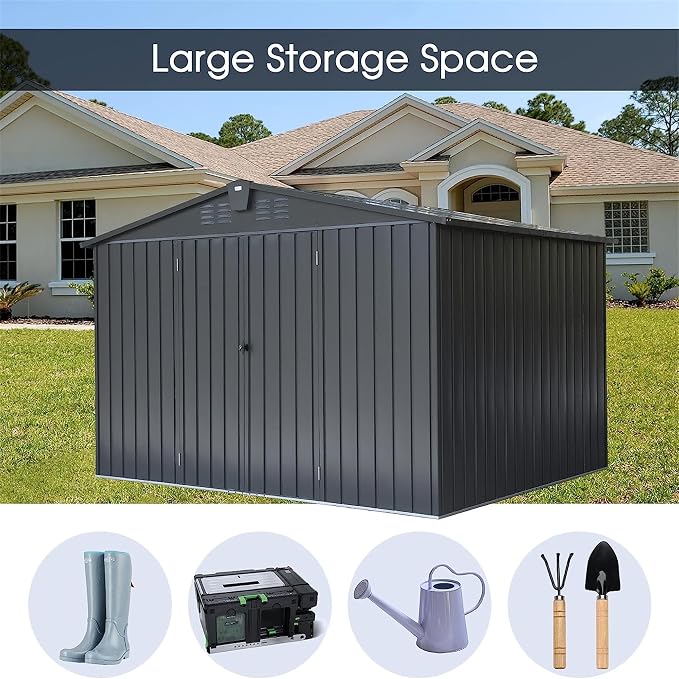 IKERY Galvanized Steel Storage Shed 10' x 8' - Image 3