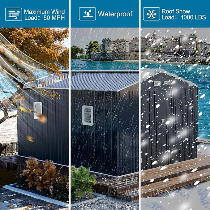 10x10 FT Metal Shed Large Waterproof Outdoor Tools Storage - Image 6
