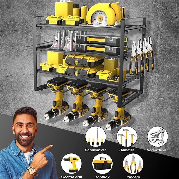 Power Tool Organizer Wall Mount, 2 Pack 4 Layers Garage Wall Shelving, 8 Drill - Image 2