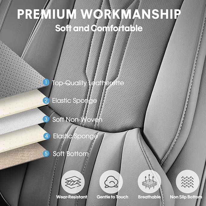 AOOG Front Seat Covers, Car Seat Covers Front Seats, Leather Seat Covers - Image 4