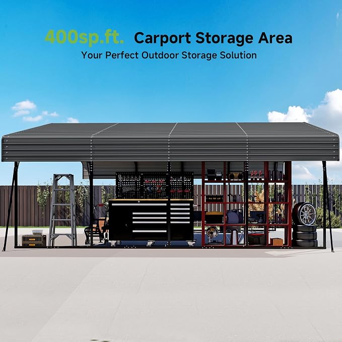 Real Relax 20x20ft Heavy Duty Metal Carport, Galvanized Steel Roof - Image 3