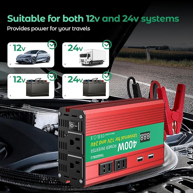 400W Power Inverter, DC 12V/24V to 110V AC Car Inverter - Image 2