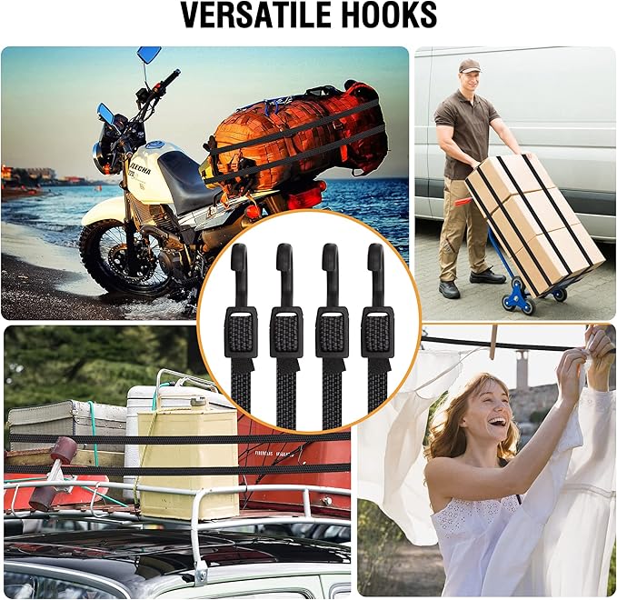 Bungee Cords with Hooks Heavy Duty, Flat Adjustable Bungee Cords with Hooks 60 - Image 6