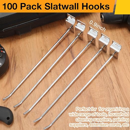 Moxweyeni 100 Pcs Heavy Duty Slatwall Panel Hooks Hanging Metal Slat Wall - Image 4